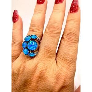 Blue Opal Full Moon Ring | Stamped Sterling Silver .925 | Size 6